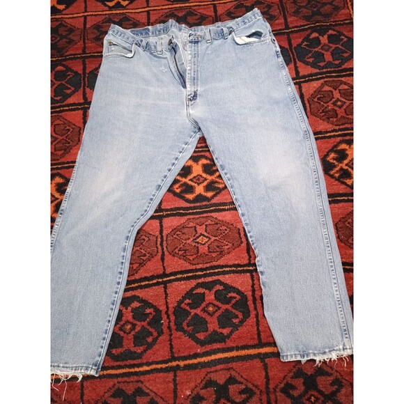Vintage Wrangler Jeans Mens Blue Thrashed Distressed Faded Denim 44x29 35001AI - Picture 1 of 16